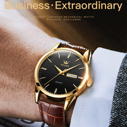 OLEVS 6898 Men Fashion Waterproof Dual Calendar Quartz Watch, Brown Black, Brown White, Brown Blue, Black Blue Leather, Black Leather