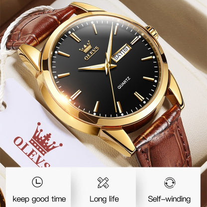 OLEVS 6898 Men Fashion Waterproof Dual Calendar Quartz Watch, Brown Black, Brown White, Brown Blue, Black Blue Leather, Black Leather
