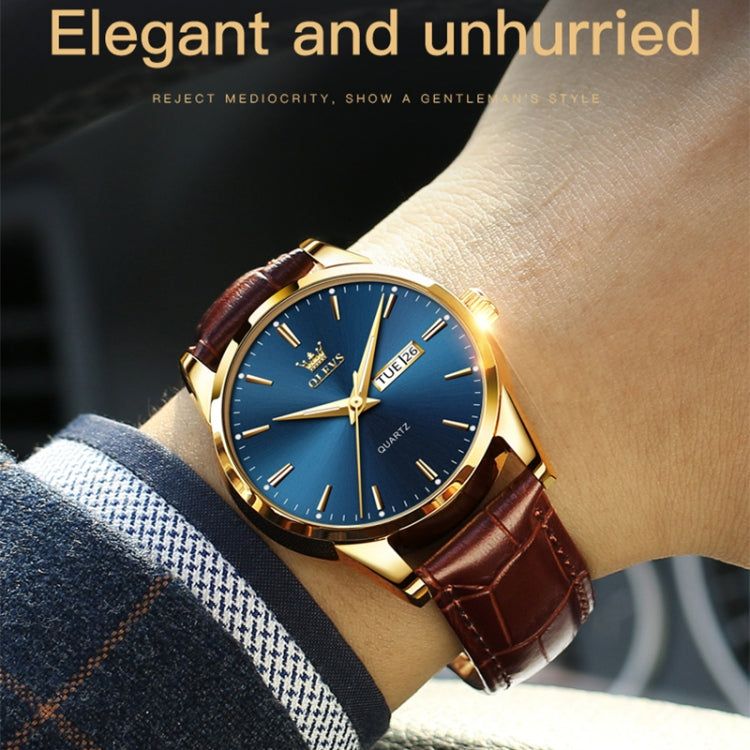 OLEVS 6898 Men Fashion Waterproof Dual Calendar Quartz Watch, Brown Black, Brown White, Brown Blue, Black Blue Leather, Black Leather
