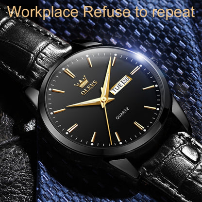 OLEVS 6898 Men Fashion Waterproof Dual Calendar Quartz Watch, Brown Black, Brown White, Brown Blue, Black Blue Leather, Black Leather