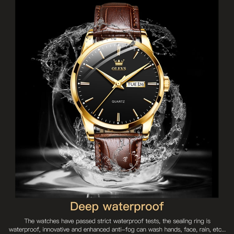 OLEVS 6898 Men Fashion Waterproof Dual Calendar Quartz Watch, Brown Black, Brown White, Brown Blue, Black Blue Leather, Black Leather