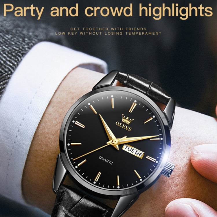 OLEVS 6898 Men Fashion Waterproof Dual Calendar Quartz Watch, Brown Black, Brown White, Brown Blue, Black Blue Leather, Black Leather