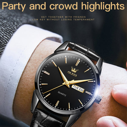 OLEVS 6898 Men Fashion Waterproof Dual Calendar Quartz Watch, Brown Black, Brown White, Brown Blue, Black Blue Leather, Black Leather