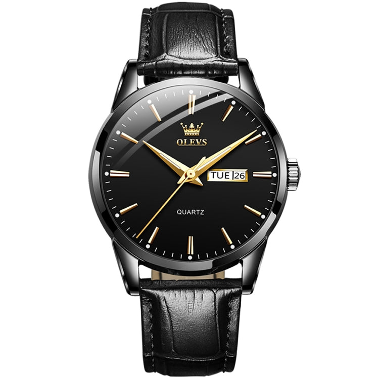 OLEVS 6898 Men Fashion Waterproof Dual Calendar Quartz Watch, Brown Black, Brown White, Brown Blue, Black Blue Leather, Black Leather