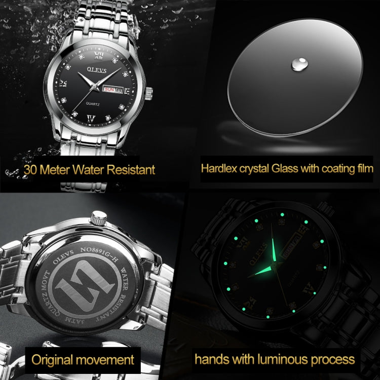 OLEVS 8691 Men Business Luminous Dual Calendar Design Waterproof Quartz Watch, OLEVS 8691 Quartz Watch (Black)