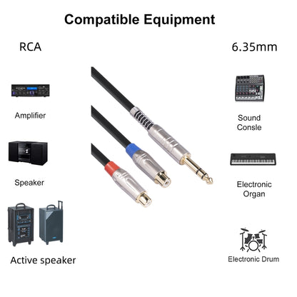TC030YTR048-03 6.35mm Male to Dual RCA Female Bifurcated Audio Cable