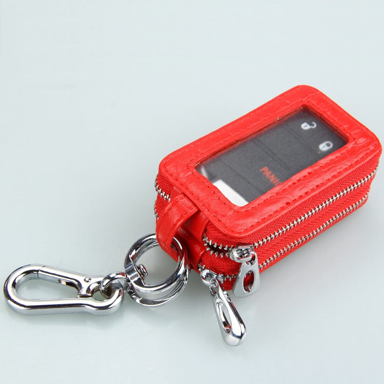 9075 Universal Crocodile Texture Cowhide Double Zipper Car Key Case