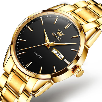 OLEVS 6898 Men Waterproof Luminous Steel Watch Band Quartz Watch, Black Blue Steel, Gold Black, Gold Blue, Gold White, Black Steel