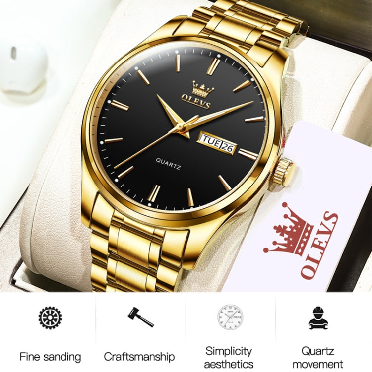 OLEVS 6898 Men Waterproof Luminous Steel Watch Band Quartz Watch, Black Blue Steel, Gold Black, Gold Blue, Gold White, Black Steel