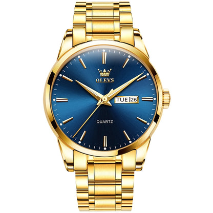 OLEVS 6898 Men Waterproof Luminous Steel Watch Band Quartz Watch, Black Blue Steel, Gold Black, Gold Blue, Gold White, Black Steel