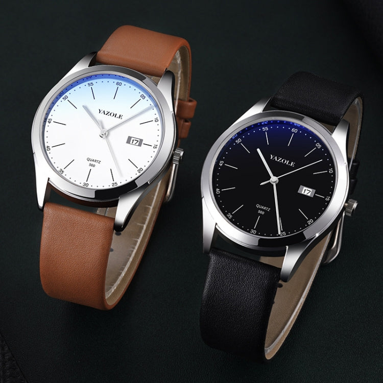 YAZOLE 560 Leather Strap Quartz Movement Waterproof Men Watch