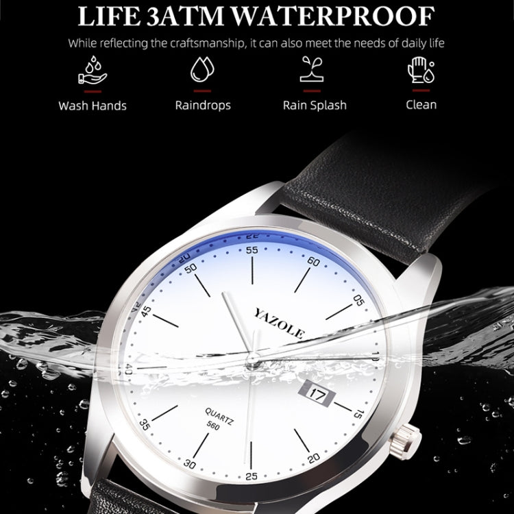 YAZOLE 560 Leather Strap Quartz Movement Waterproof Men Watch