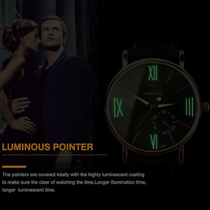 YAZOLE 327 Leather Strap Waterproof Luminous Ladies Watch