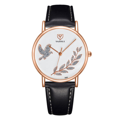 YAZOLE 360 Leather Band Dove of Peace Diamond Lady Watch
