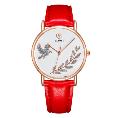 YAZOLE 360 Leather Band Dove of Peace Diamond Lady Watch