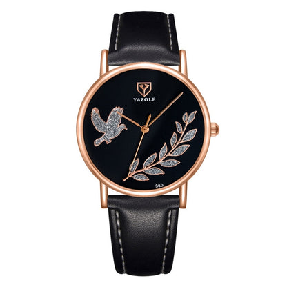 YAZOLE 360 Leather Band Dove of Peace Diamond Lady Watch