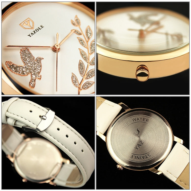 YAZOLE 360 Leather Band Dove of Peace Diamond Lady Watch