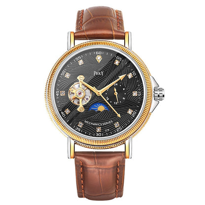 YAZOLE 315 Leather Band Large Dial Tourbillon Mechanical Watch