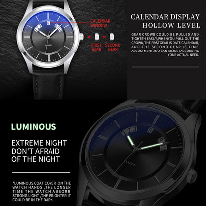 YAZOLE 513 Leather Band Calendar Waterproof Quartz Watch