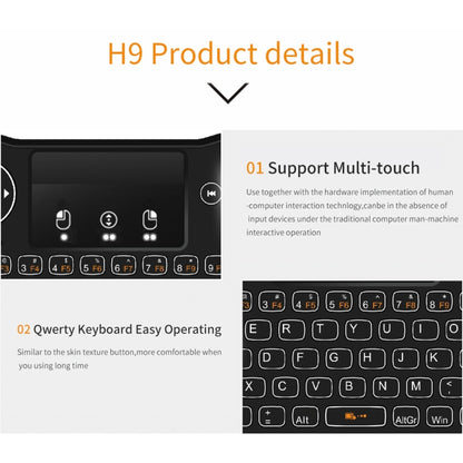 H9 2.4GHz Mini Wireless Air Mouse QWERTY Keyboard with White Backlight & Touchpad for PC, TV, with White Backlight