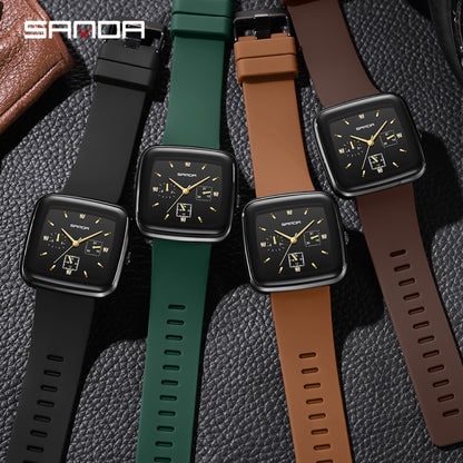 Sanda 1112 Square Six Hand Dial Electronic Quartz Watch