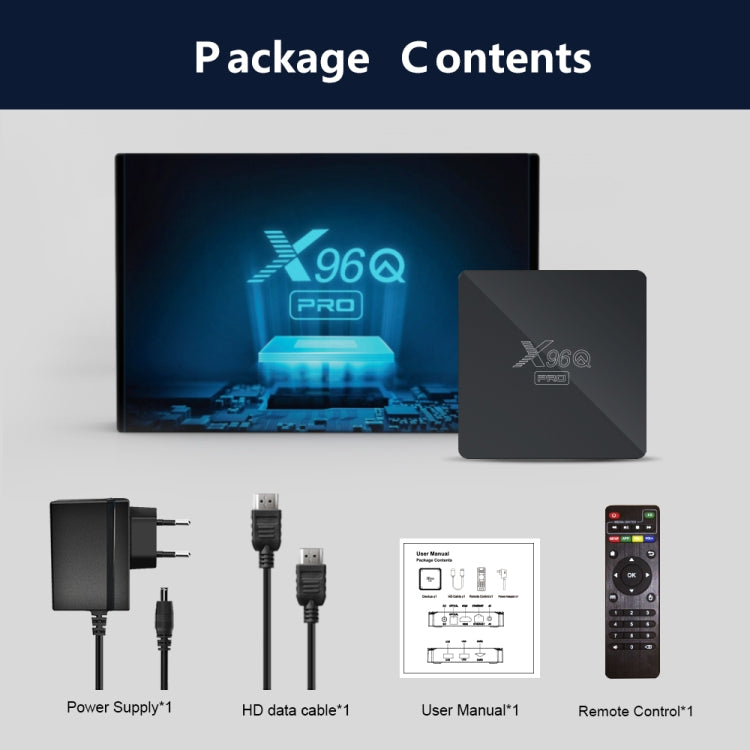 X96Q PRO 4K Smart TV BOX Android 10.0 Media Player, Allwinner H313 Quad Core ARM Cortex A53, RAM: 1GB, ROM: 8GB, 1GB+8GB, EU Plug, 1GB+8GB, US Plug, 1GB+8GB, UK Plug