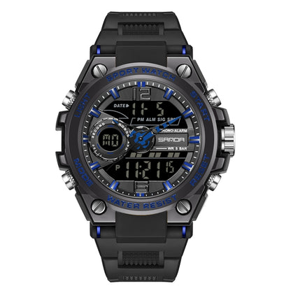SANDA 6092 Luminous Dual Time Display Waterproof Sports Watch, EDA003166501A, EDA003166501B, EDA003166501C, EDA003166501D, EDA003166501E, EDA003166501F