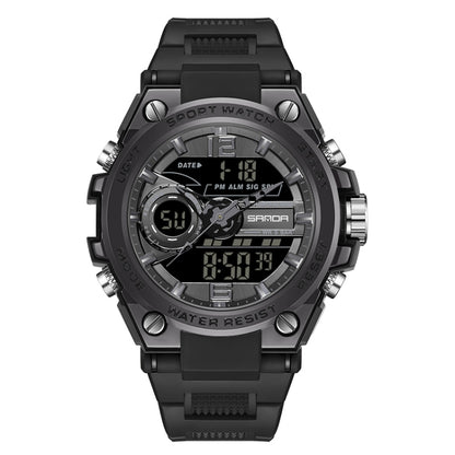 SANDA 6092 Luminous Dual Time Display Waterproof Sports Watch, EDA003166501A, EDA003166501B, EDA003166501C, EDA003166501D, EDA003166501E, EDA003166501F