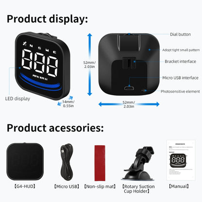 G4 Head Up Display Car Speedometer Smart Digital Alarm Reminder GPS HUD, G4