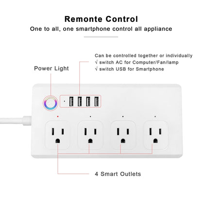 SM-SO301-U 2500W 4 Holes + 4 USB Smart Power Strip, US Plug, ZigBee 10A, WiFi 10A