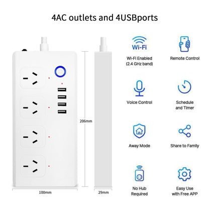 SM-SO301-A 4 Holes + 4 USB 2000W Multi-purpose Smart Power Strip, AU Plug, ZigBee 10A, WiFi 10A
