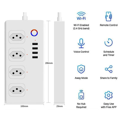 SM-SO301-B 4 Holes + 4 USB Multi-purpose Smart Power Strip, Brazil Plug, ZigBee 10A, WiFi 10A