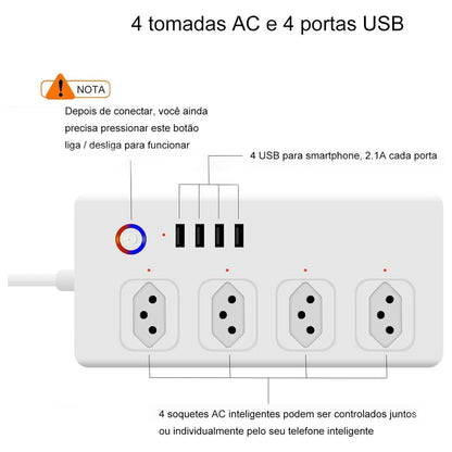 SM-SO301-B 4 Holes + 4 USB Multi-purpose Smart Power Strip, Brazil Plug, ZigBee 10A, WiFi 10A