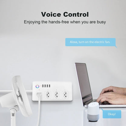 SM-SO301-B 4 Holes + 4 USB Multi-purpose Smart Power Strip, Brazil Plug, ZigBee 10A, WiFi 10A
