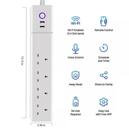 SM-SO306-K 4 Holes + 2 USB Multi-purpose Smart Power Strip, UK Plug, WiFi 10A, WiFi 16A