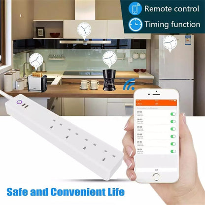 SM-SO306-K 4 Holes + 2 USB Multi-purpose Smart Power Strip, UK Plug, WiFi 10A, WiFi 16A