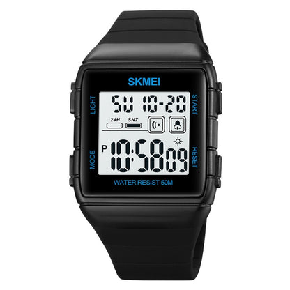 SKMEI 1960 Stainless Steel Buckle Silicone Strap Waterproof Electronic Watch, 1960 Black Gold, 1960 Black and White Machine, 1960 Black and Black Machine, 1960 Blue