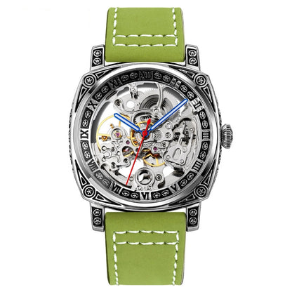 SKMEI 9271 Stainless Steel Buckle Leather Strap Waterproof Mechanical Watch