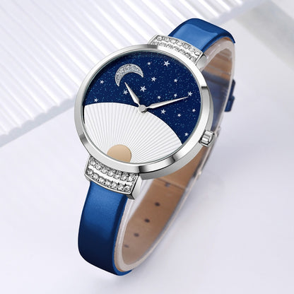 SKMEI 9279 Stainless Steel Buckle Genuine Leather Strap Waterproof Quartz Watch