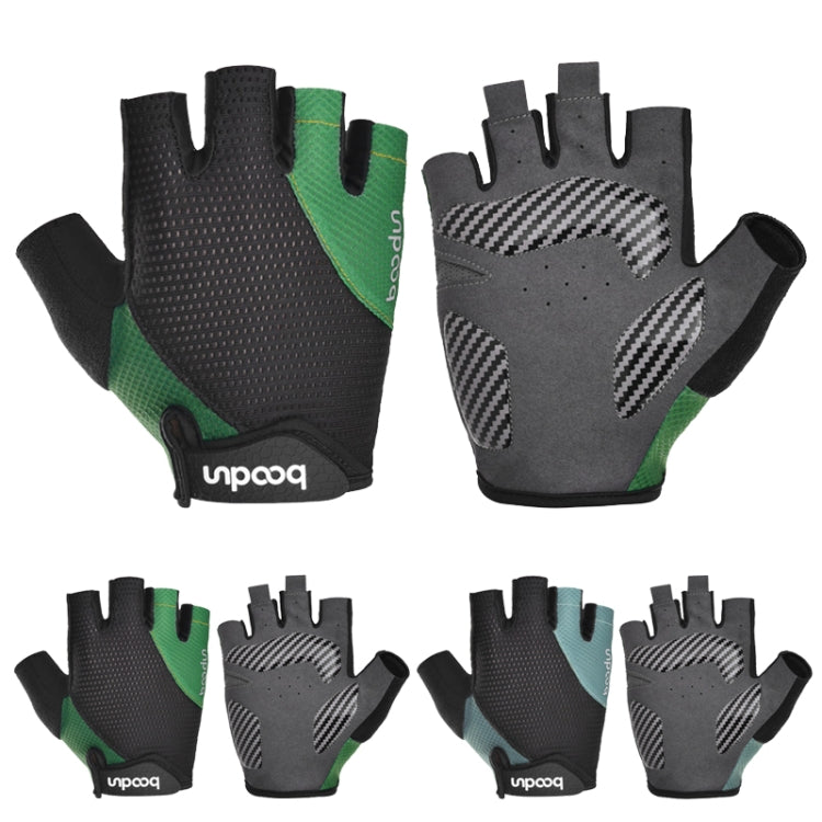 BOODUN 1408 4D Silicone Shock Absorbing Half Finger Breathable Bicycle Outdoor Riding Gloves, M, L