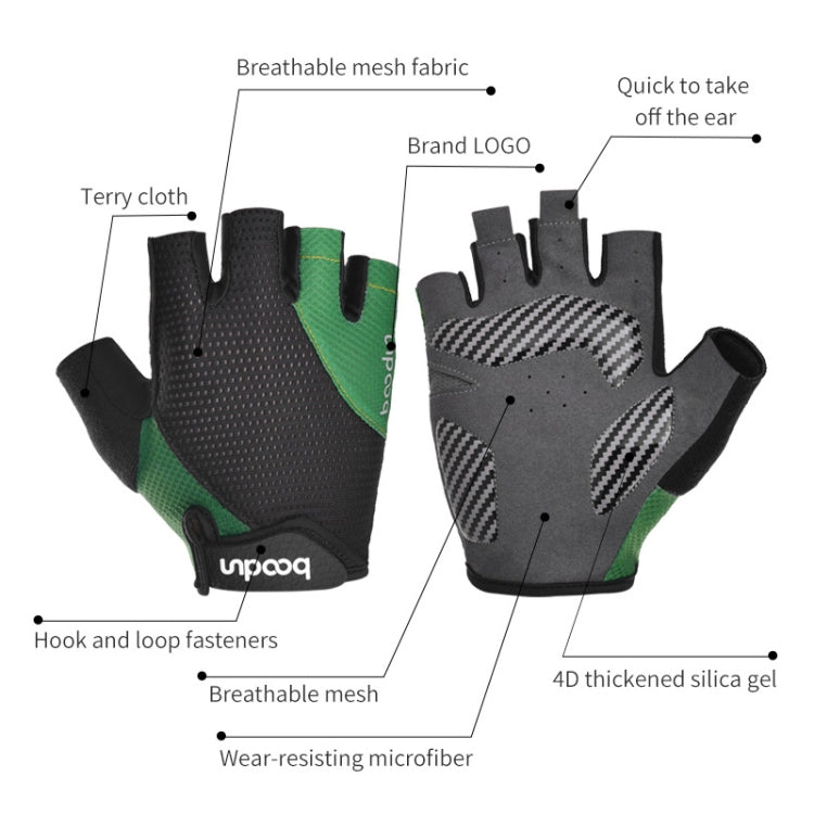 BOODUN 1408 4D Silicone Shock Absorbing Half Finger Breathable Bicycle Outdoor Riding Gloves, M, L