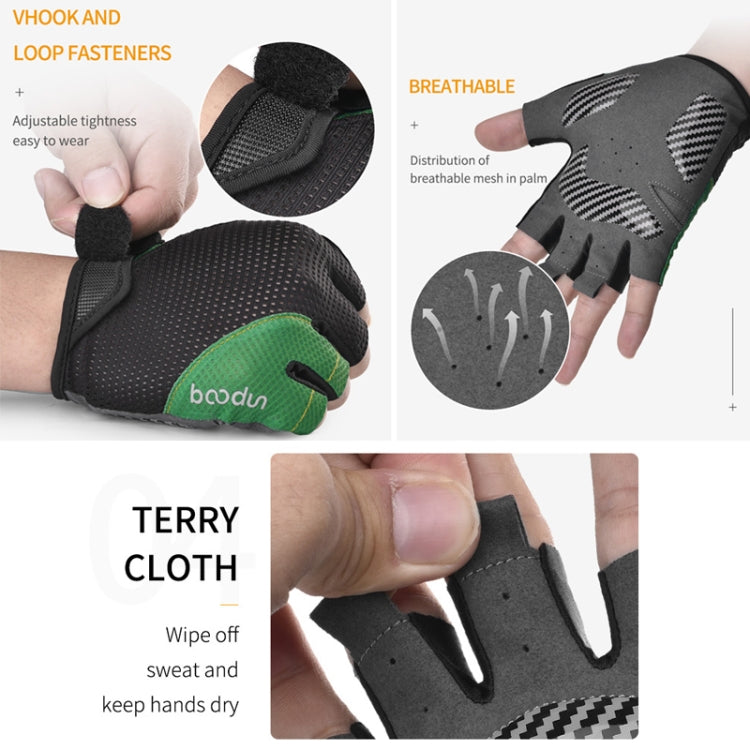 BOODUN 1408 4D Silicone Shock Absorbing Half Finger Breathable Bicycle Outdoor Riding Gloves, M, L