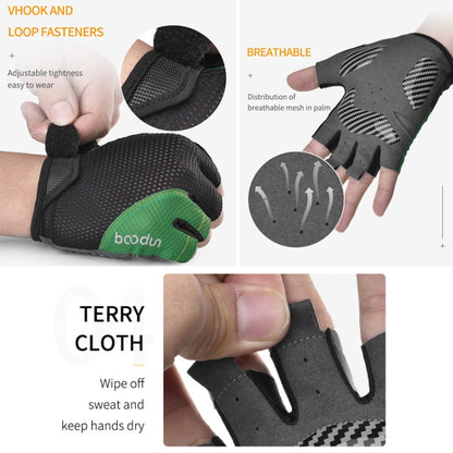 BOODUN 1408 4D Silicone Shock Absorbing Half Finger Breathable Bicycle Outdoor Riding Gloves, M, L