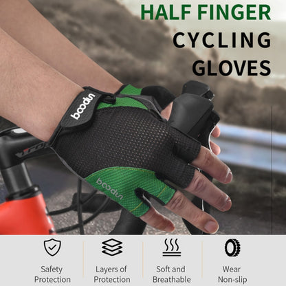 BOODUN 1408 4D Silicone Shock Absorbing Half Finger Breathable Bicycle Outdoor Riding Gloves, M, L