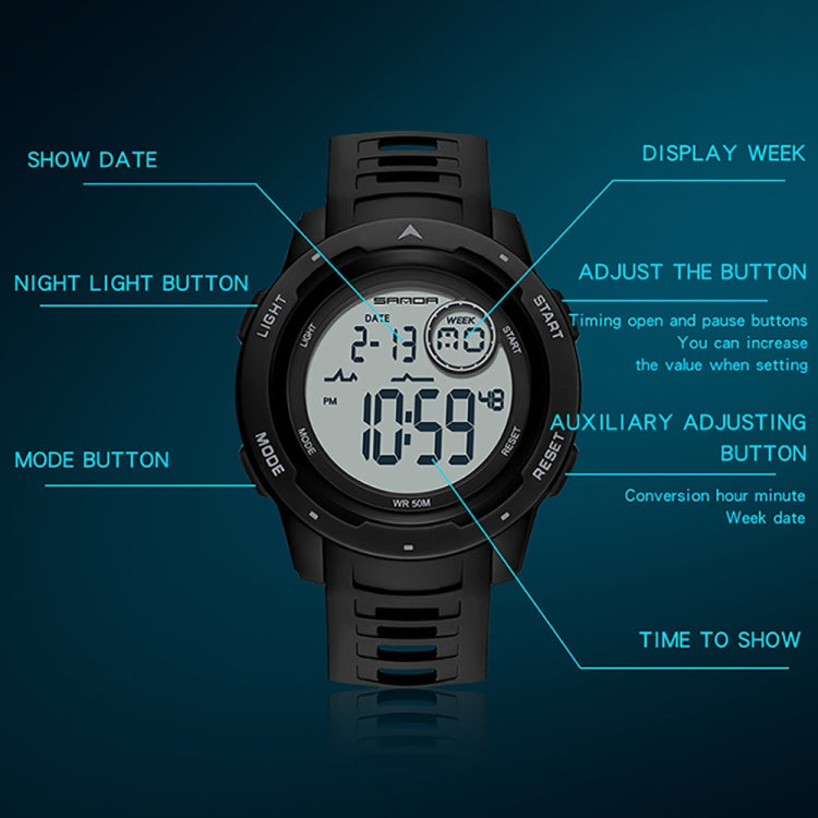SANDA 2125 Luminous Waterproof Dual Display Electronic Watch