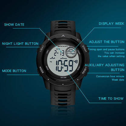 SANDA 2125 Luminous Waterproof Dual Display Electronic Watch