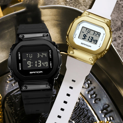 SANDA 2126 Tempered Mirror Luminous Waterproof Dual Display Electronic Watch