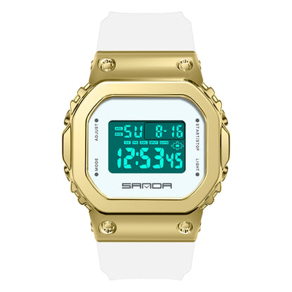SANDA 9006 Tempered Mirror Luminous Waterproof Dual Display Electronic Watch