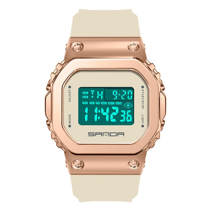 SANDA 9006 Tempered Mirror Luminous Waterproof Dual Display Electronic Watch