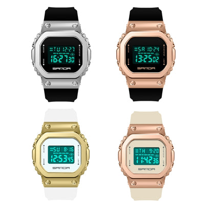 SANDA 9006 Tempered Mirror Luminous Waterproof Dual Display Electronic Watch
